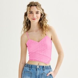 Juniors' Love, Fire Tiered Lace Trimmed Asymmetrical Tank Top